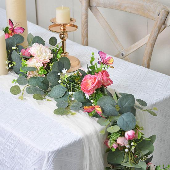 Artificial Eucalyptus Garland with Peony Flower Faux Floral Greenery Garland for Wedding Party Table Centerpiece Room Backdrop Decor