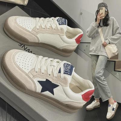 Весна и осень 2025 женские кроссовки на платформе с цветными блоками – повседневная мода белого цвета со шнуровкой