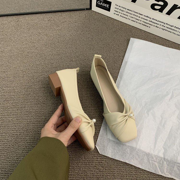 Французские туфли-лодочки с квадратным носком и неглубоким вырезом, весна 2025, новые, легкие как вечерний бриз, нежные, для беременных, с мягкой подошвой, одинарные, популярная женская обувь