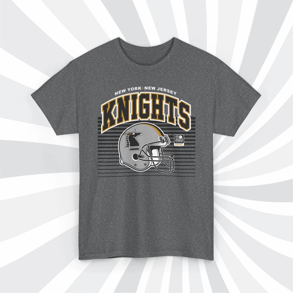 Нью-Йорк Нью-Джерси Рыцари 1991 WLAF Винтажная футболка с шлемом для американского футбола