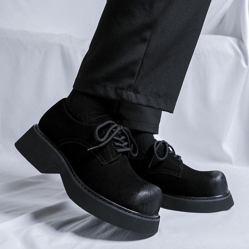 Spring New British Style Trend Casual Small Leather Shoes Men's Retro Big Head Leather Shoes Platform Height Increase Men's Shoes 9525-R