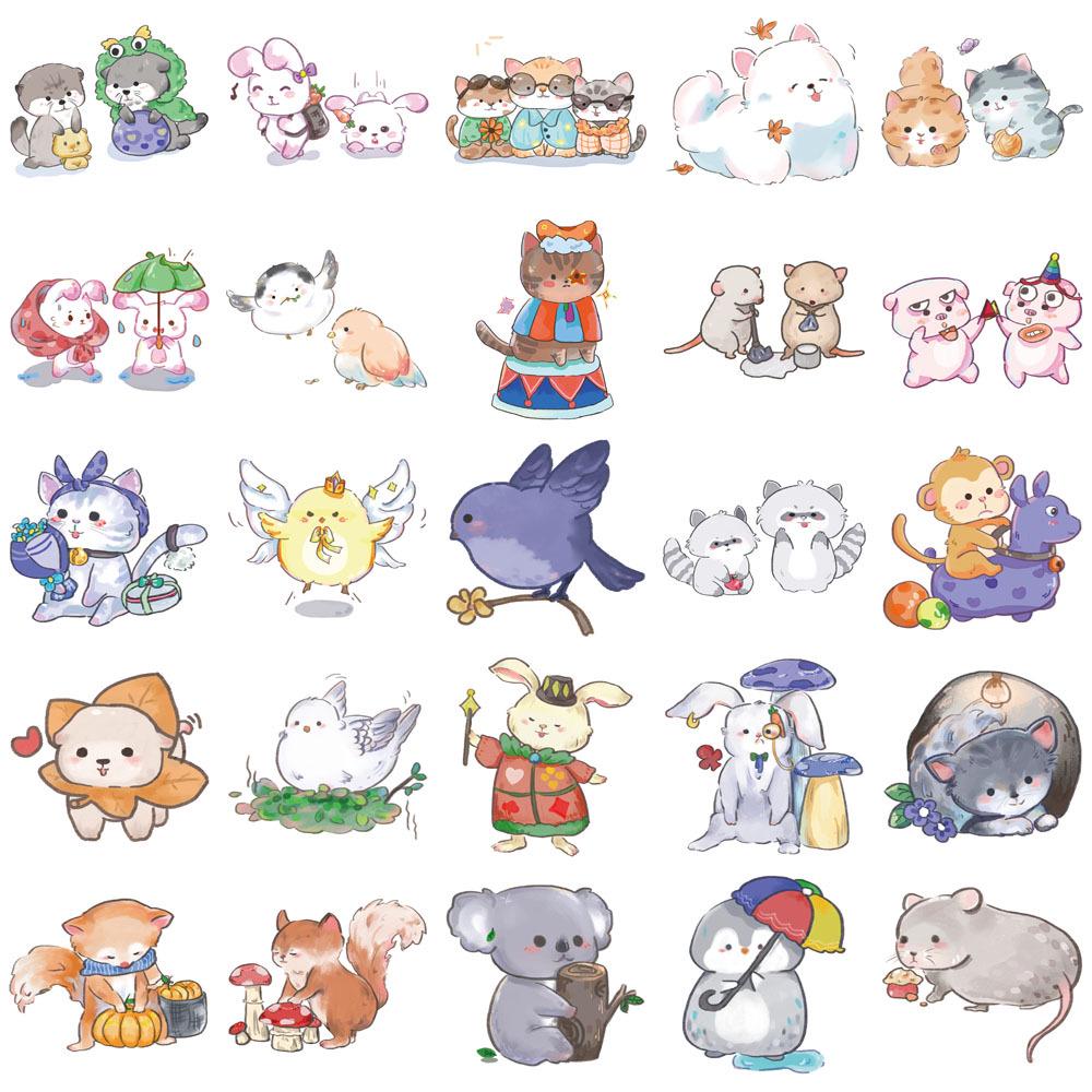 50 Cartoon Animal Stickers for DIY Phone Cases and Laptops