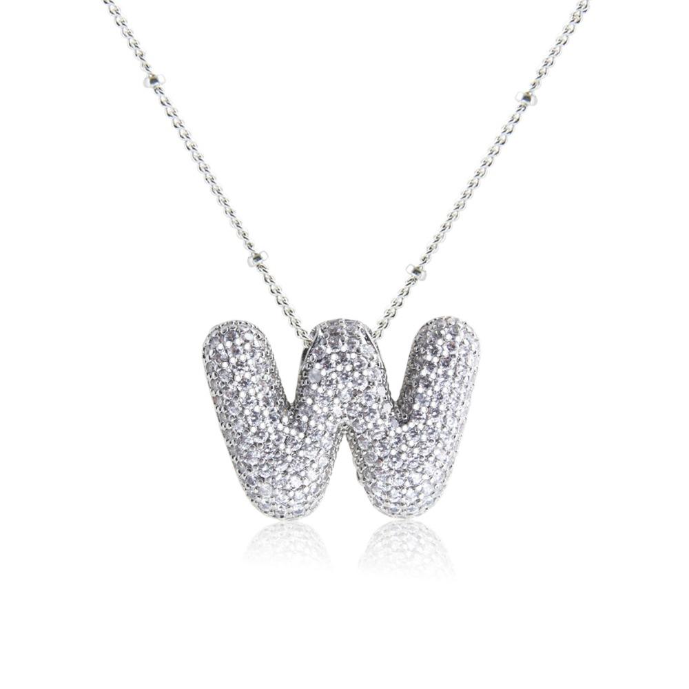 Silver Color Silver Zircon Necklace Rhinestones Women Choker Simple Letter Pendant Necklace Gift