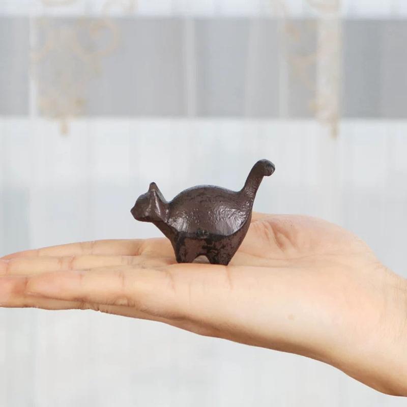 Винтажная чугунная скульптура кошки - Миниатюрная фигурка животного для декора дома, офиса и сада | Деревенский акцент для книжной полки