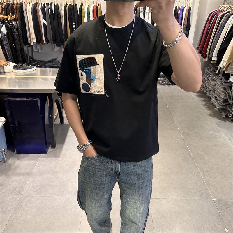 Новая футболка с коротким рукавом и круглым вырезом, контрастного цвета, внахлест, мужская, красивая, с принтом, парная