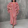 Oversized Women V Neck Batwing Sleeve Striped Print Casual Baggy Maxi Dress