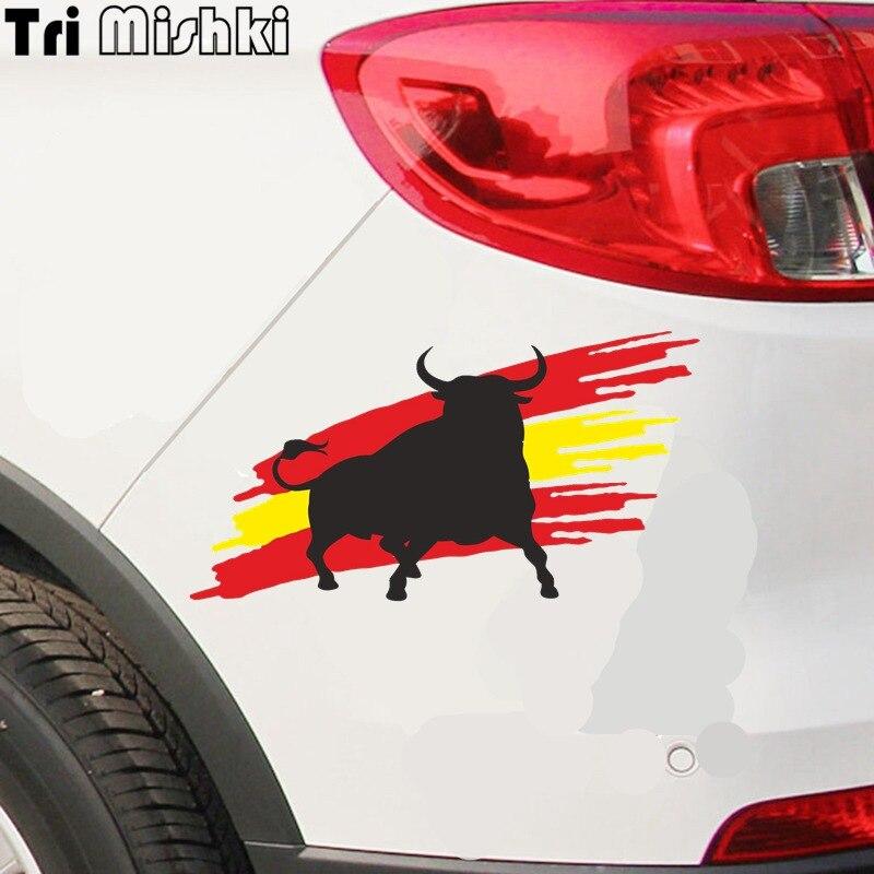 Tri Mishki W1353 Bull с флагом Испании, автомобильная наклейка, ПВХ наклейки, наклейка на мотоцикл, автомобиль, внедорожник, велосипед, ноутбук, холодильник, настенная дверь