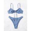 2025 Push Up Bikini Women Rib Tie Front Swimsuit Sexy Underwire Swimwear Female Bathers Bathing Swimming Suit Summer Beachwear