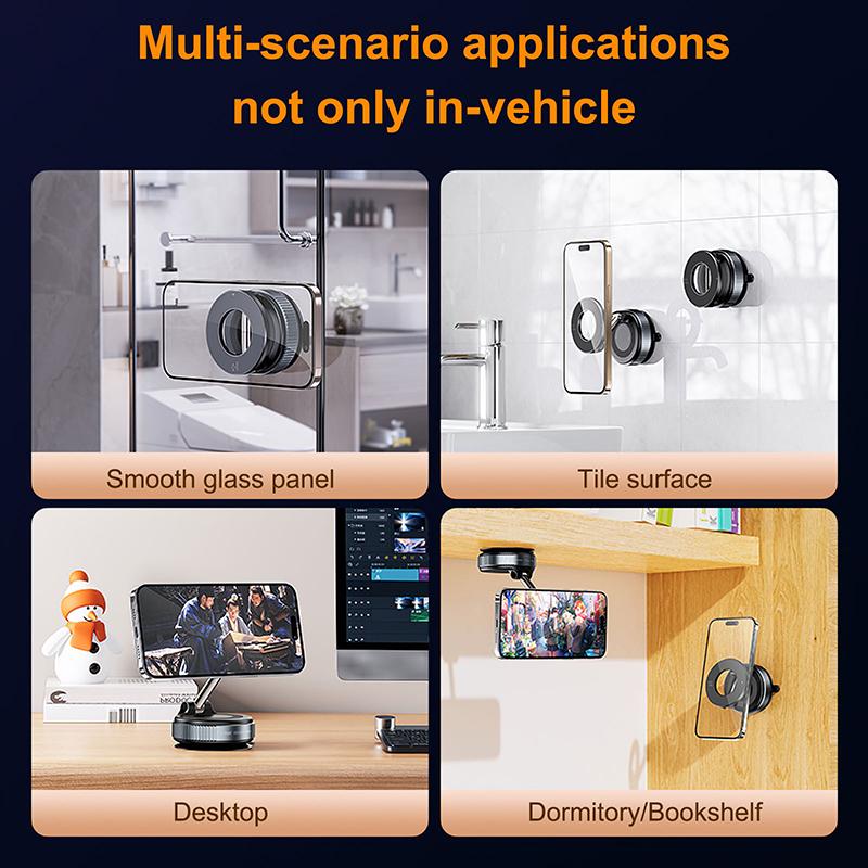 K007 Strong Magnetic Car Phone Holder Foldable Design 360° Adjustable Vacuum Mount for Car/Desk/Bathroom/Universal Use Holder