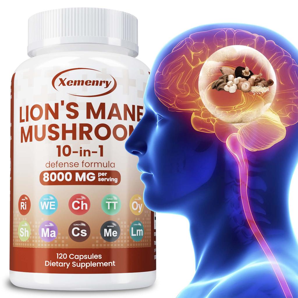 Lion's Mane Mushroom Capsules - Brain Memory Focus Immune Support Supplement