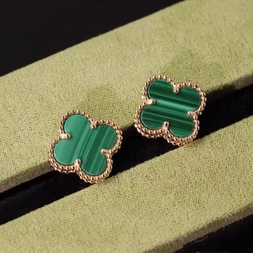 Серьги Four Leaf Grass, легкие роскошные белые рябчики с красным агатом и малахитом, женские серьги-гвоздики