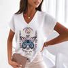Summer Women T-shirt Butterfly Graphic V-Neck Tops Tees Female Fashion Trend Short Sleeve Clothing Ladies Daily Casual Outfit