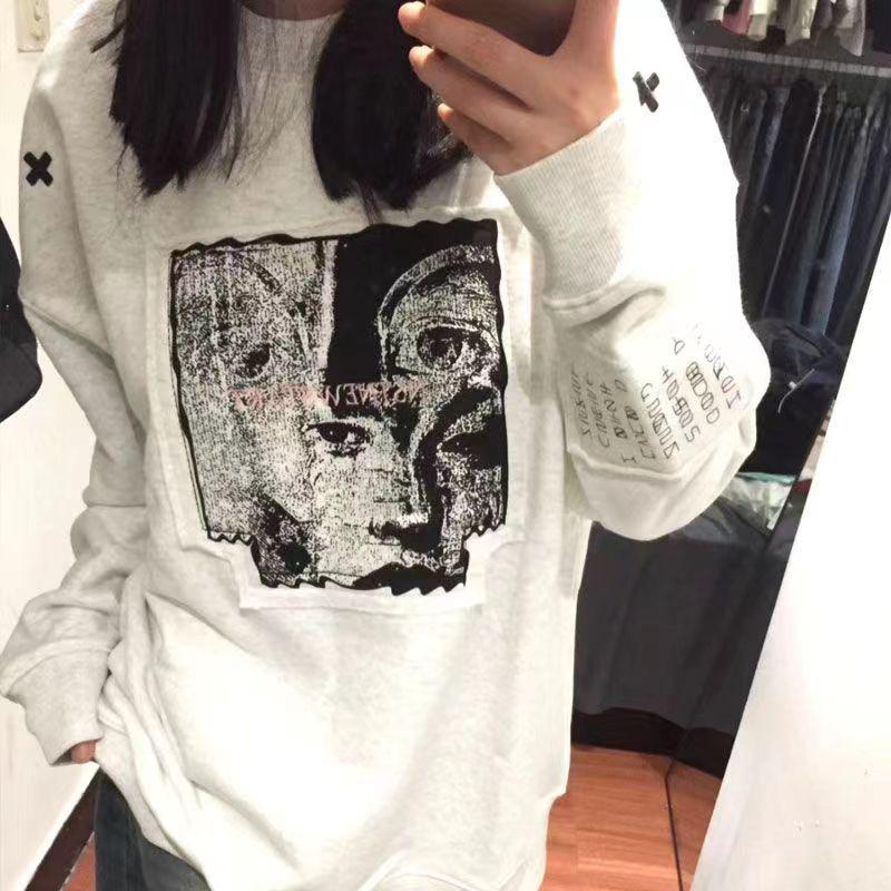 Hua Cotton Silver Fox Velvet Retro American High Street Patch Crew Neck Sweatshirt