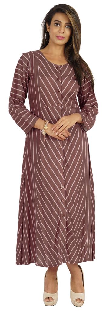 Bimba Printed Maxi Dress For Women Front Button Placket Ethnic Dress Casual Rayon