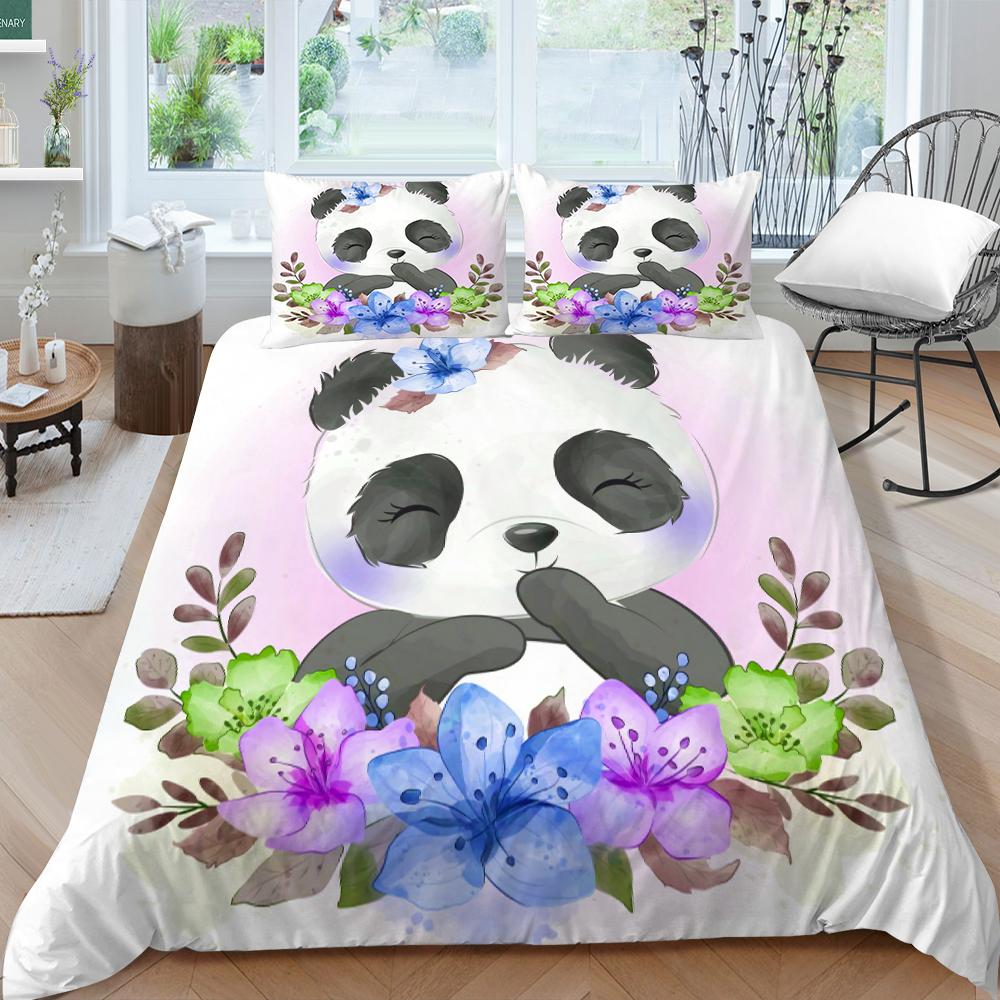 Panda Duvet Cover Queen Size Bedding Bamboo Home Textiles Children Boy Girl with Pillowcase Highend Bedding Cover