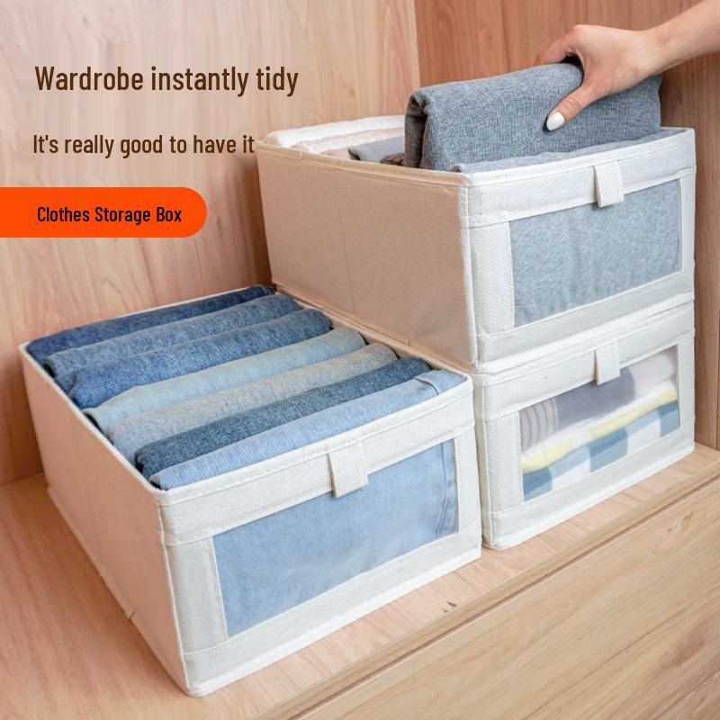 Foldable Cotton & Linen Storage Box for Jeans, Books, and Underwear