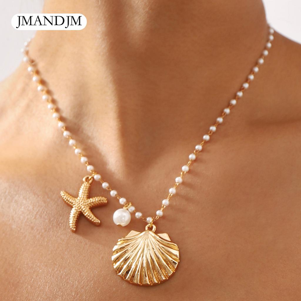 N12010 New Ocean Series Pearl Necklace, Light Luxury French High-end Starfish Shell Collarbone Chain