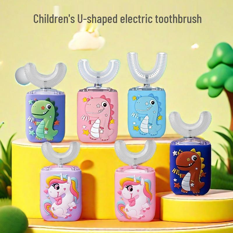 U-shaped Children's Electric Toothbrush with Sonic Technology, USB Charging, Soft Baby Bristles, Gum Protection, and Cartoon Design.
