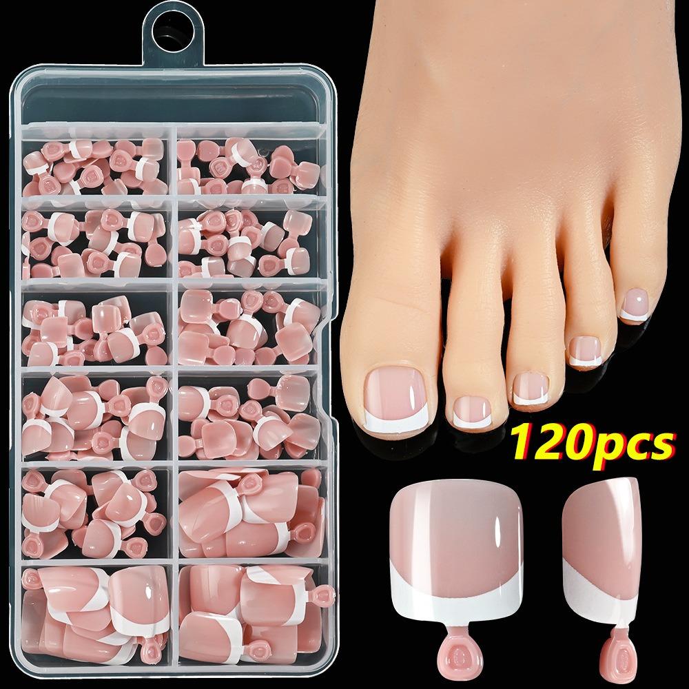 120Pcs Press on Short Tip Toenail Chic French Fake Toe Nails Luxury Tip Nails Set Nails Art