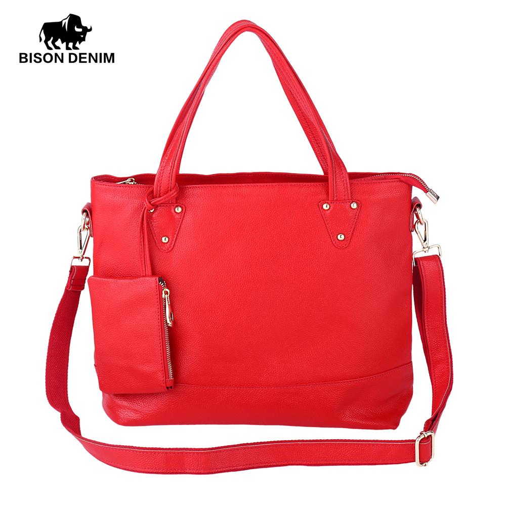 Bison Denim Luxury Women Bag Genuine Leather Handbag Shoulder Bags Ladies Tote Large Capacity Handbags Purse