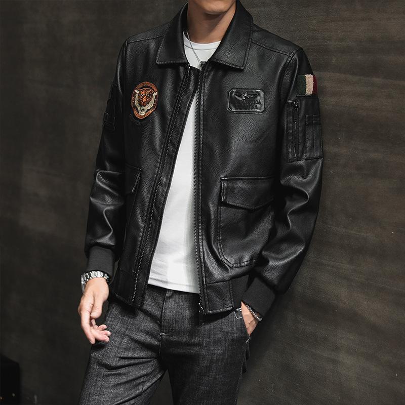 Leather Jacket for Men, Autumn New Casual Trendy Embroidered Leather Jacket, Youth Creative Style, Distinctive Motorcycle Jacket, Men's Jacket