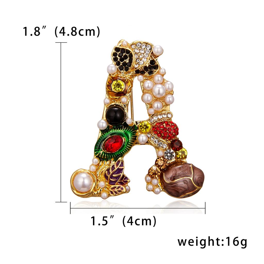 Rinhoo Trend Luxury Letter A D G S M Zirconia Baroque Brooch English Alphabet Imitation Pearl Rhinestone Initial Pin Lapel Badge