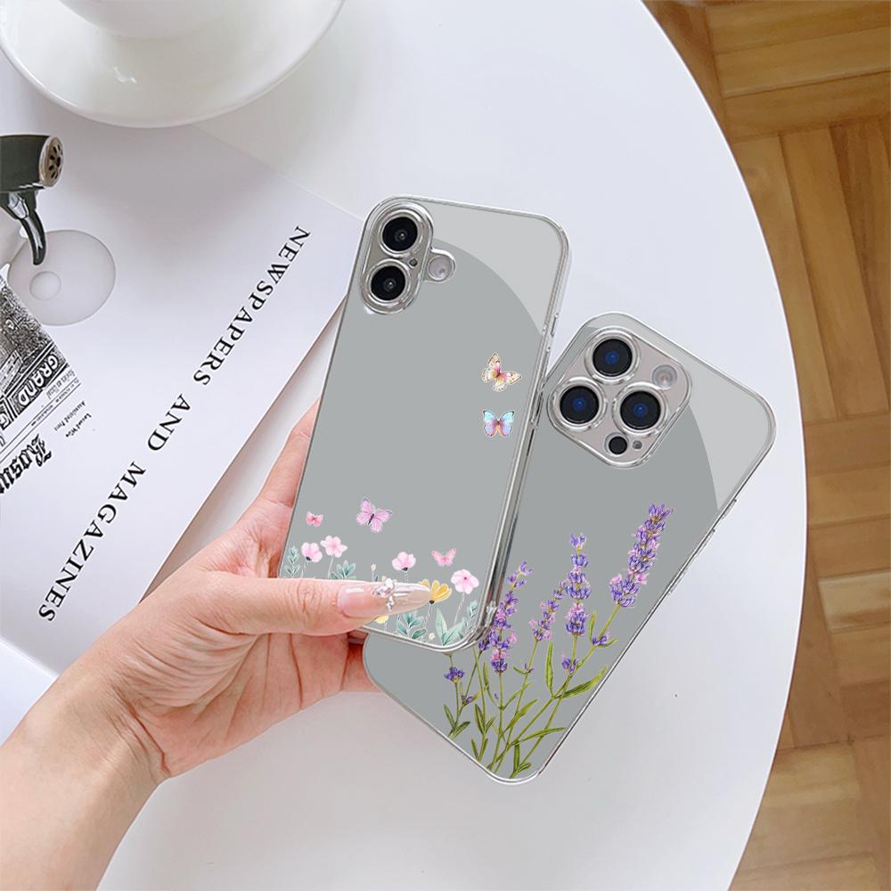Чехол для телефона N180 Little Fresh Flower Butterfly для iPhone 16 15 Pro Max Samsung S24 S23 A54 A35 Redmi Note 13 12 Pro с покрытием из закаленного стекла