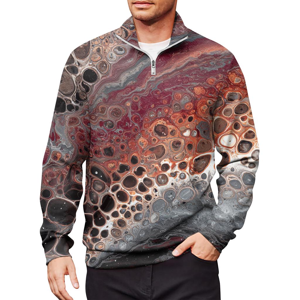 Мужской свободный повседневный свитшот на молнии 1/4, модный топ с длинным рукавом и принтом, с карманами