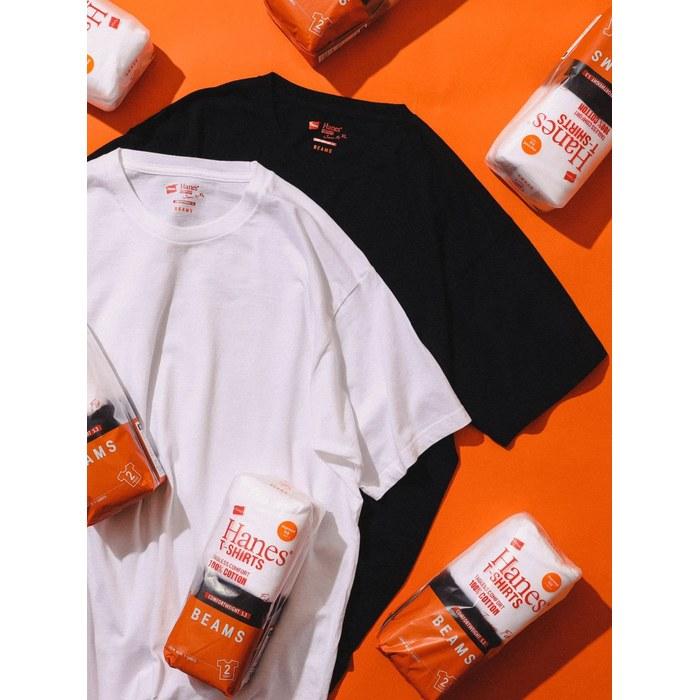 [Beams] Хлопковые футболки Hanes Japan Fit, 2 шт., Мужские, Белый/Черный, S