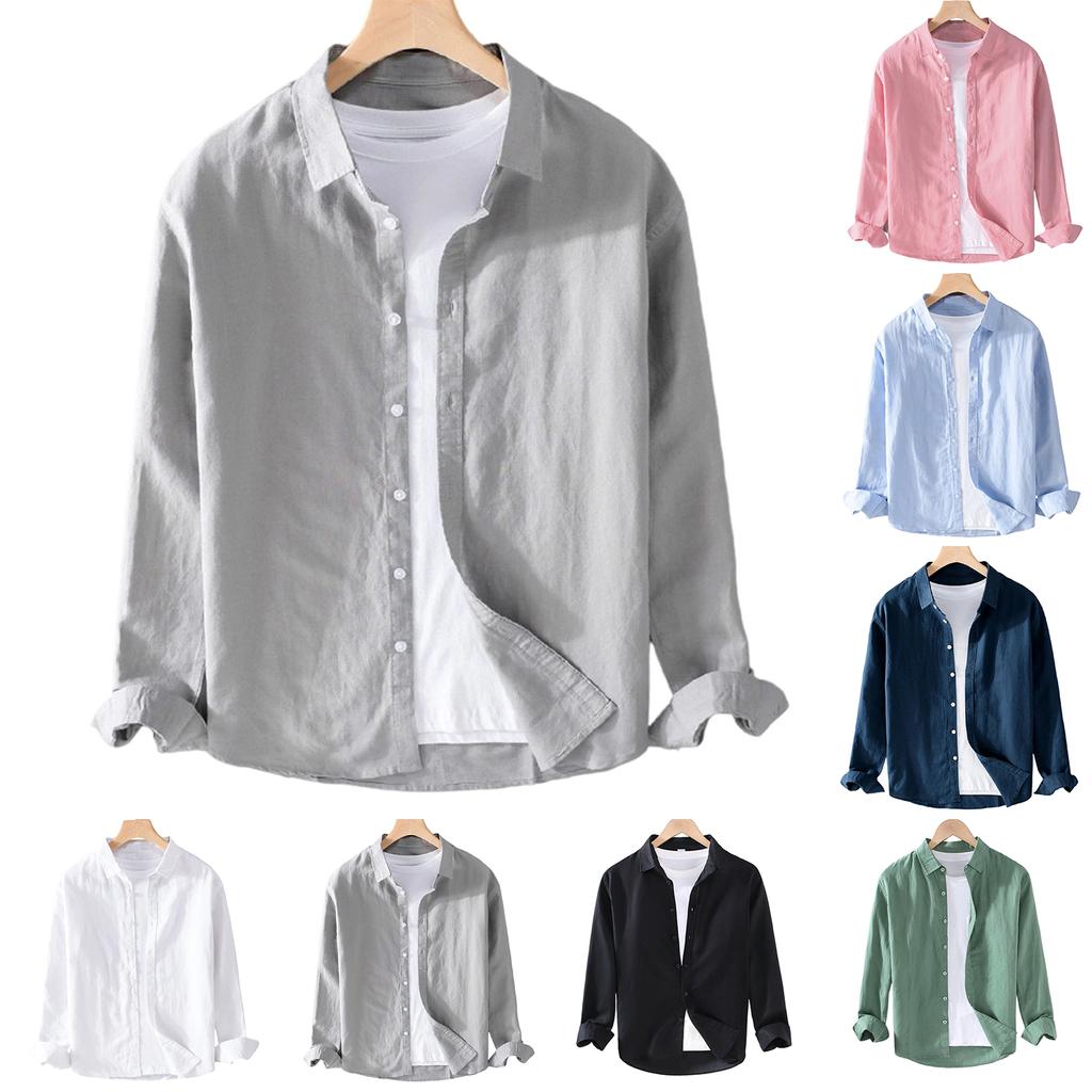 Men's Long Sleeves Flip Collar Retro Loose Shirt