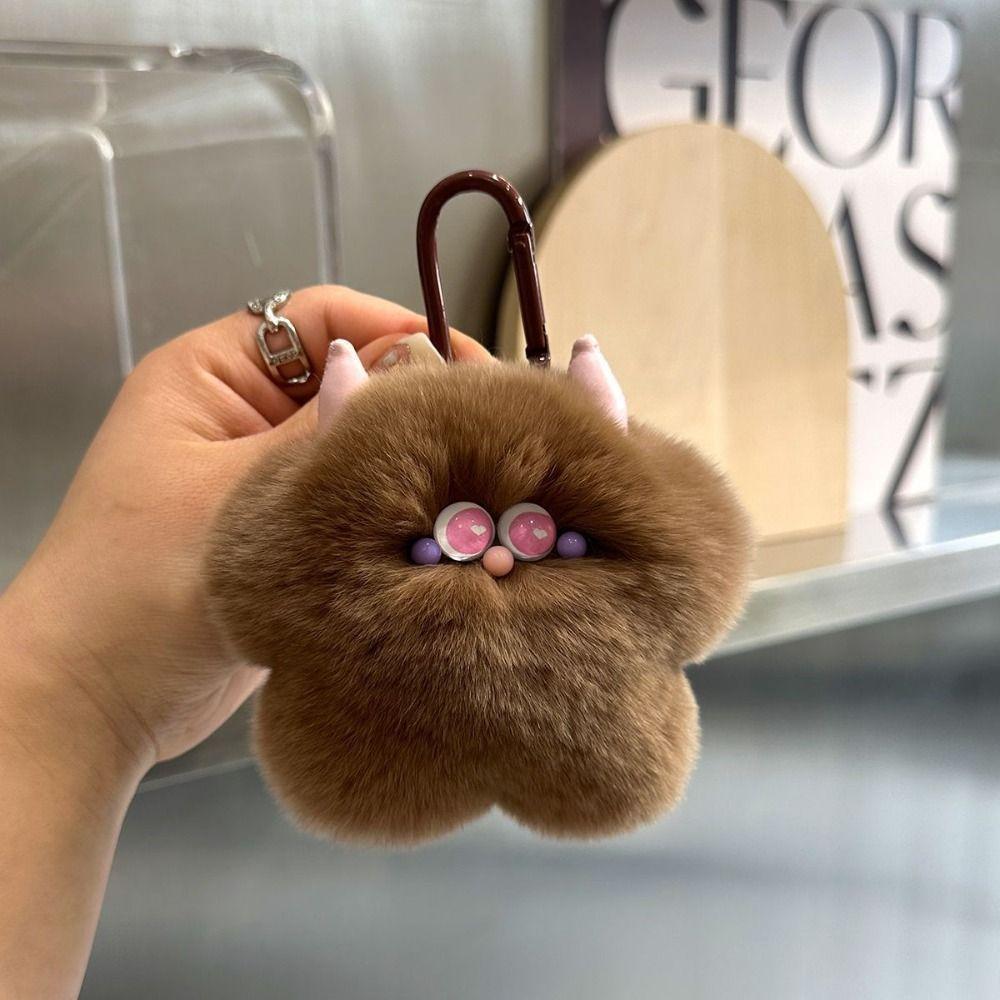 Брелок для ключей в виде мороженого с подвесками из мультфильма, плюшевый шарик, имитация меха кролика, брелок для детей
