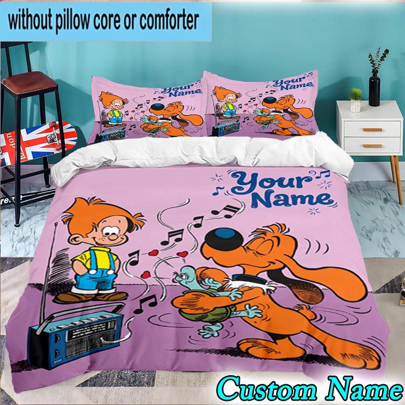 Custom Name 3PCS Dog Boule Bedding Set,Including Duvet Cover And 2pcs Pillowcases Perfect for Bedroom,Dormitory,Fan Christmas gift