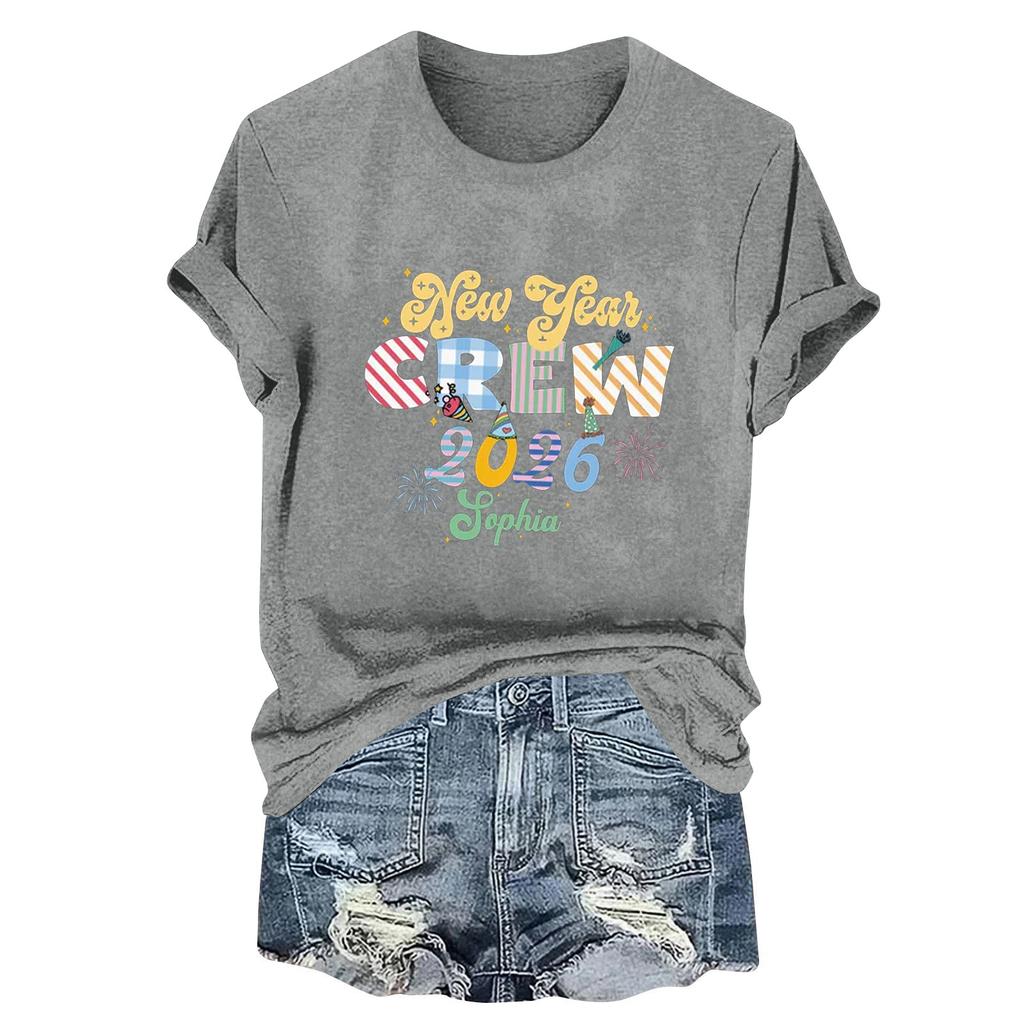 Women's Fashion 2026 New Year Printed Round Neck Short Sleeve Top