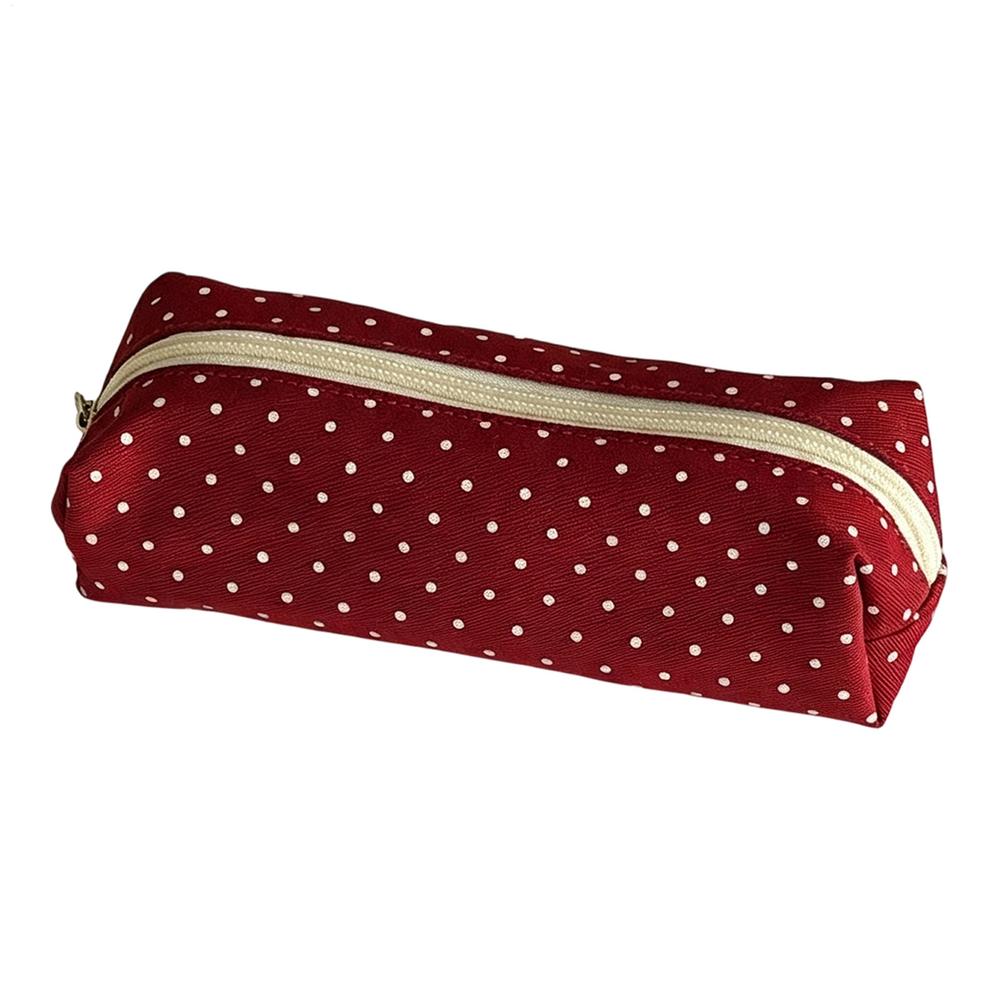 Dot Pencil Case Canvas Polka Simple Aesthetic Stationery Pouch Portable Small Storage Bag For Students Back To School Supplies