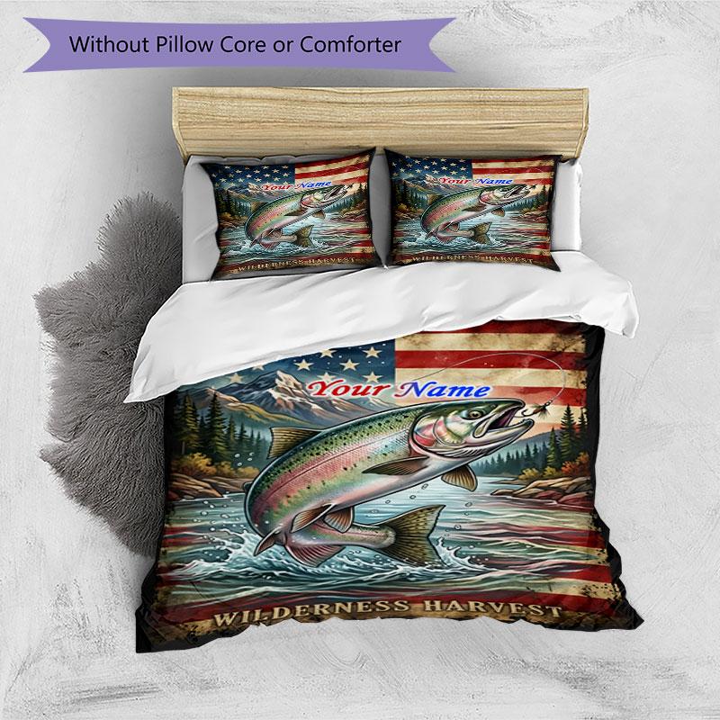 3PC Custom Name American Wilderness Trout bedding,soft and breathable,2D flat print,room decor.,Poster Three-piece set,Soccer Three-piece set,Art,Post