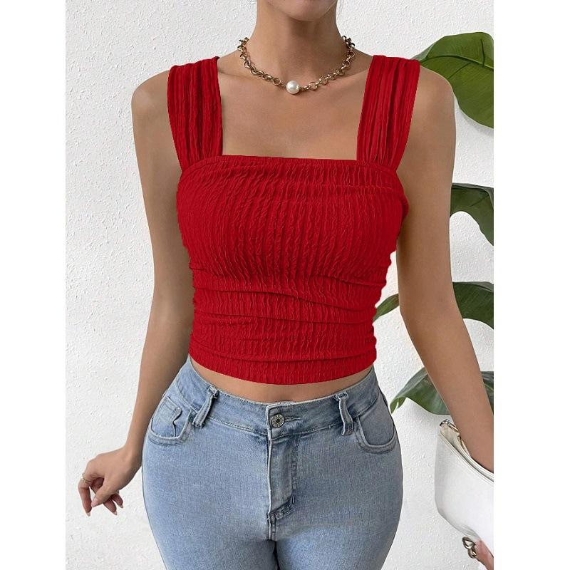 Летняя мода базовый безрукавный укороченный топ женский открытый пупок квадратный воротник однотонный сексуальный бретели рубашки женские элегантные облегающие повседневные женские блузки 26606