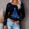 Digital Printed Christmas Women's Sportswear Round Neck Long Sleeved Loose Casual Christmas Tree T-Shirts