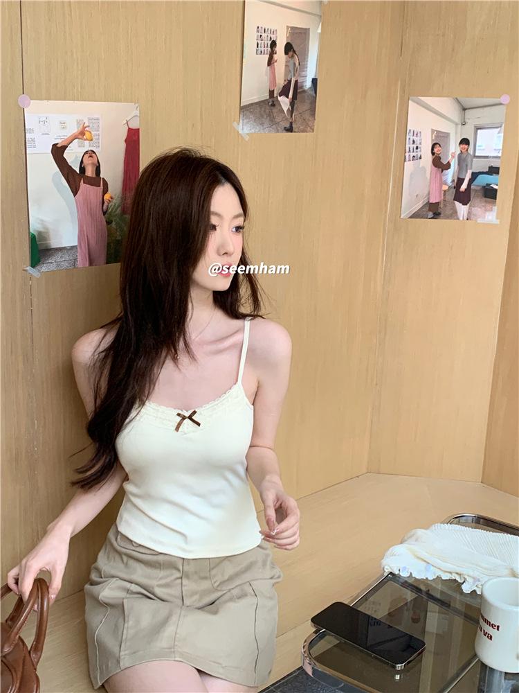 Пикантный кружевной топ-ками с открытой спиной и бантом, с нагрудными вкладышами – Бесшовный короткий топ