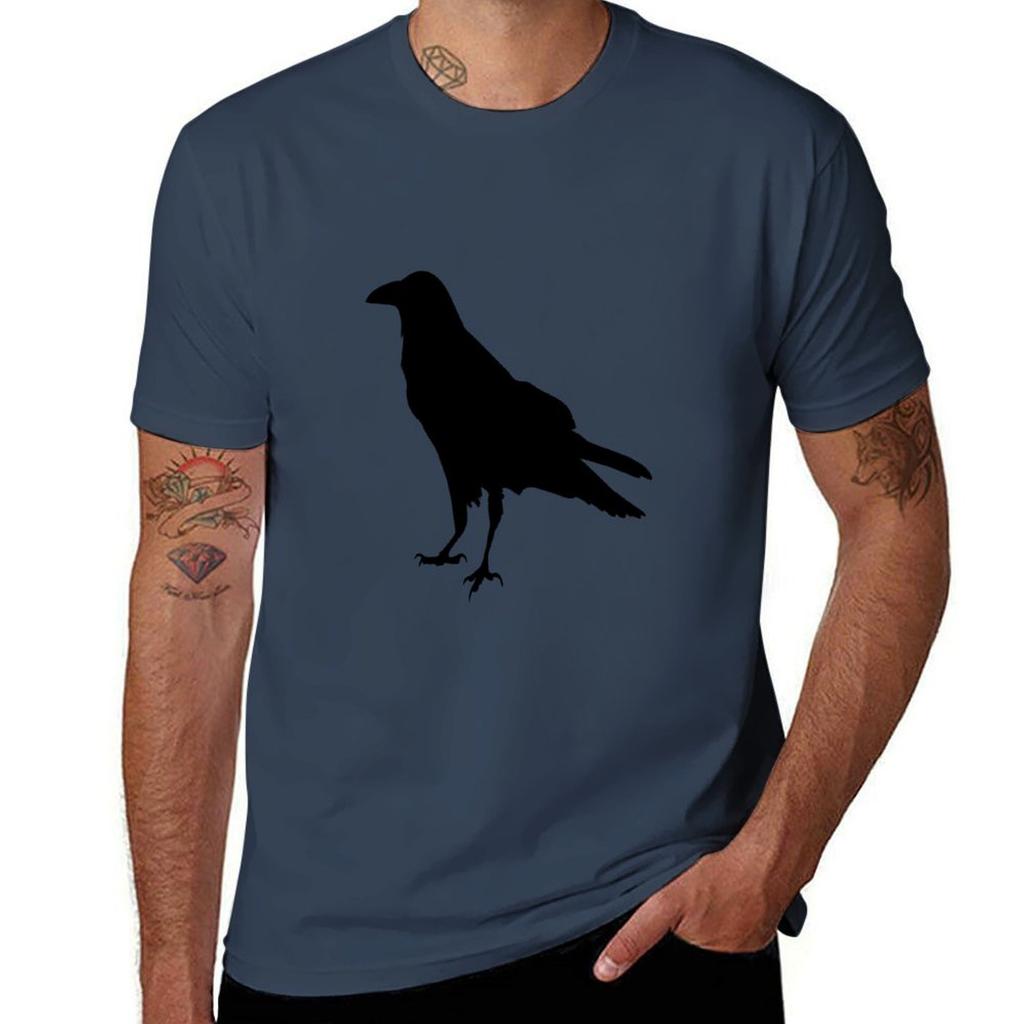 Black Artwork Raven Silhouette Crow Illustration TShirt Soft Stretch Short Sleeve Top