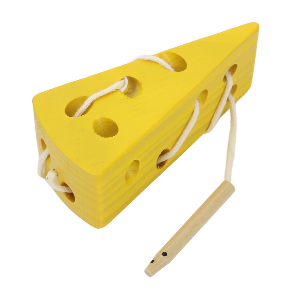 Wooden Lacing Cheese Toy Educational Learning Fine Motor Skill Wood Block Lacing Cheese Threading Toys for Baby