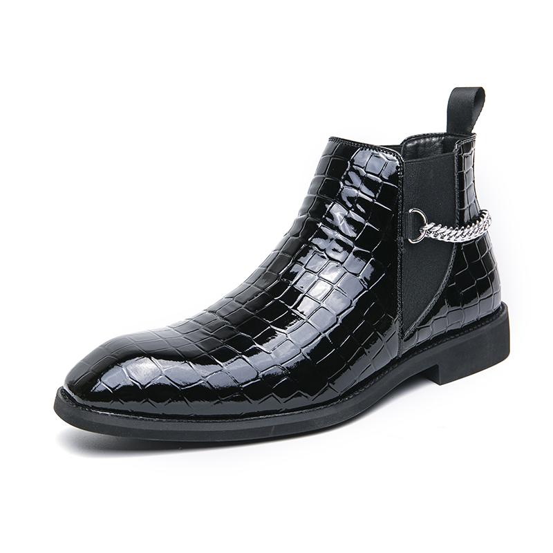 Итальянский стиль эластичная цепь дизайнерские ботинки челси для мужчин деловой круглый носок мужские ботильоны на платформе повседневная обувь мужская обувь