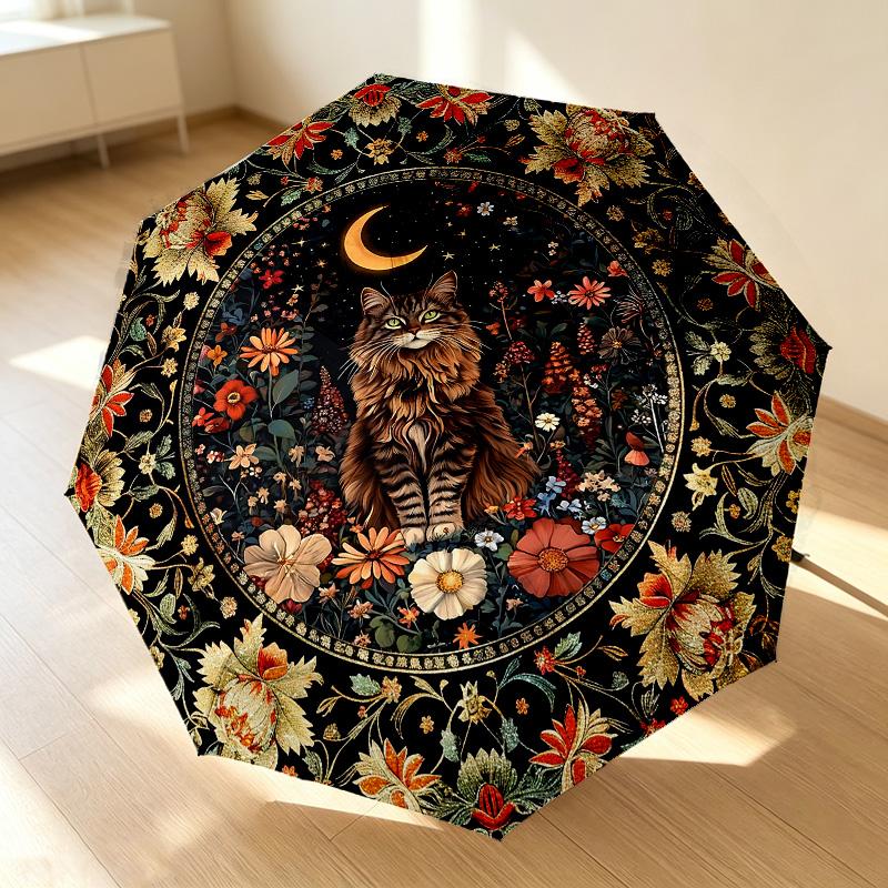 Moonlit Cat 8 Ribs 3Fold Black Glue Uv Protection Umbrella Sun Protection Rainproof Compact Folding Umbrella For Travel Daily Use C9241266