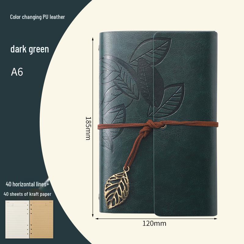 Retro Leaf Ring-Bound Travel Journal Notebook
