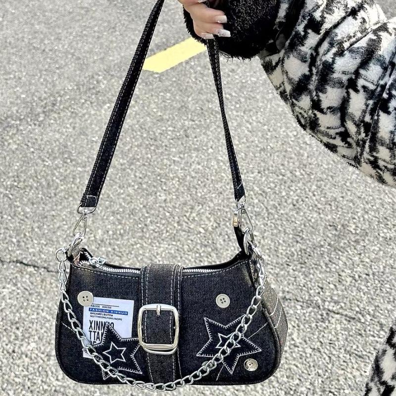 Small Design Trend Jeans Underarm Bag Women's New Cross-Shoulder Bag Shoulder Canvas Fashion Chain Bag