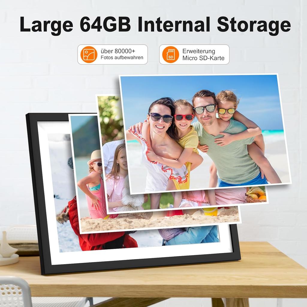 Цифровая фоторамка WiFi 10,1 дюйма, 1280*800 IPS, облачная интеллектуальная цифровая фоторамка высокой четкости, 64 ГБ памяти, настенное крепление