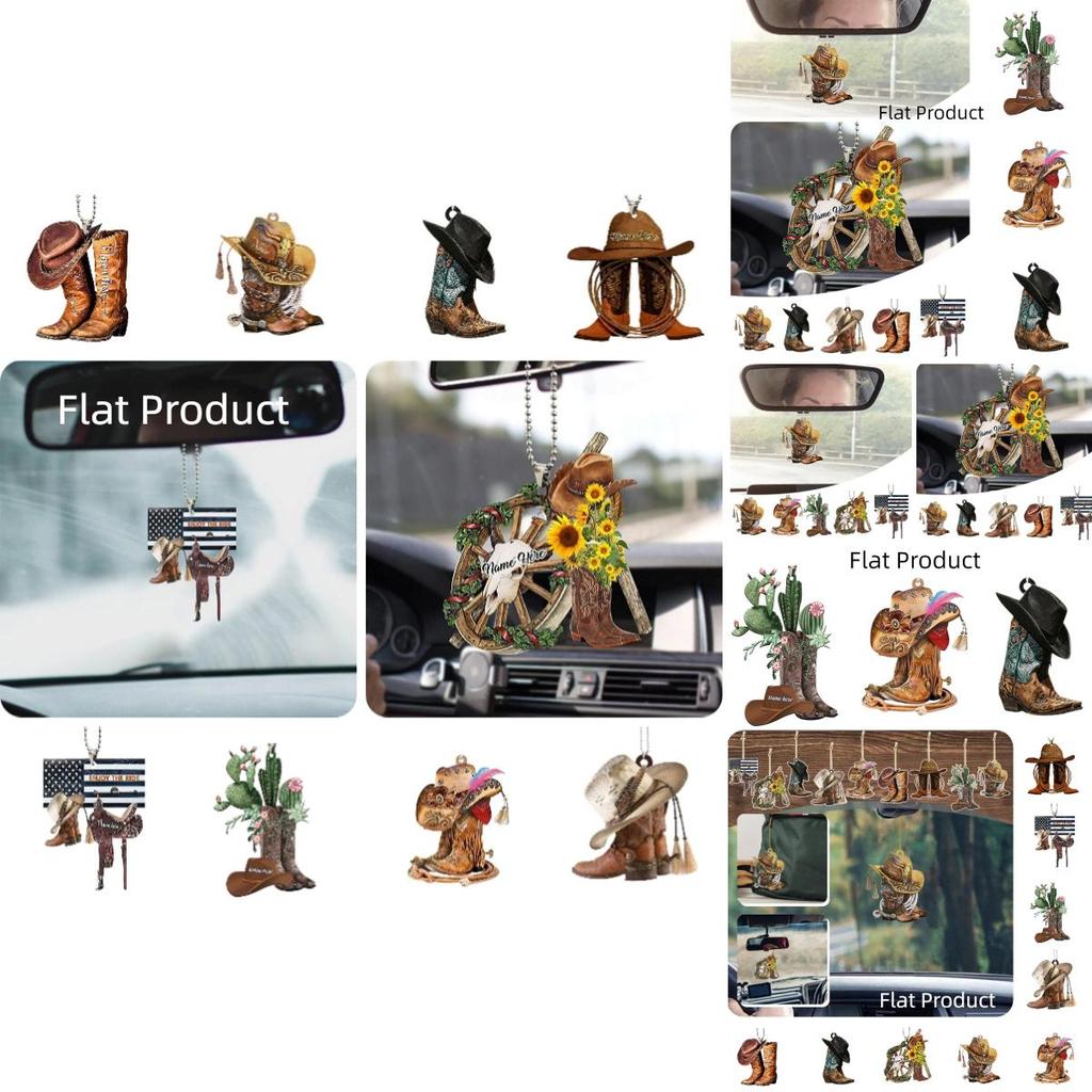 Customized Cowboy Boot And Hat Acrylic Hanging Decoration For Car Saddle Keychain Pendant Vintage Look