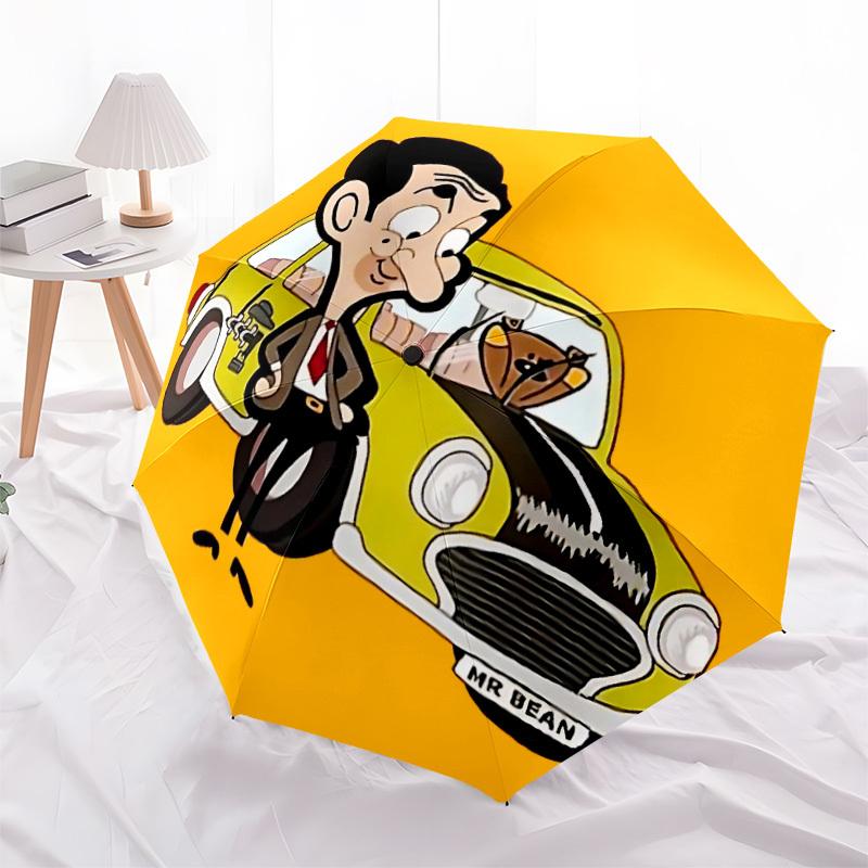 1PC Mr Bean Automatic Open/Close, 8-Rib Durable Frame Compact Travel Umbrella for Men & Women S1222012