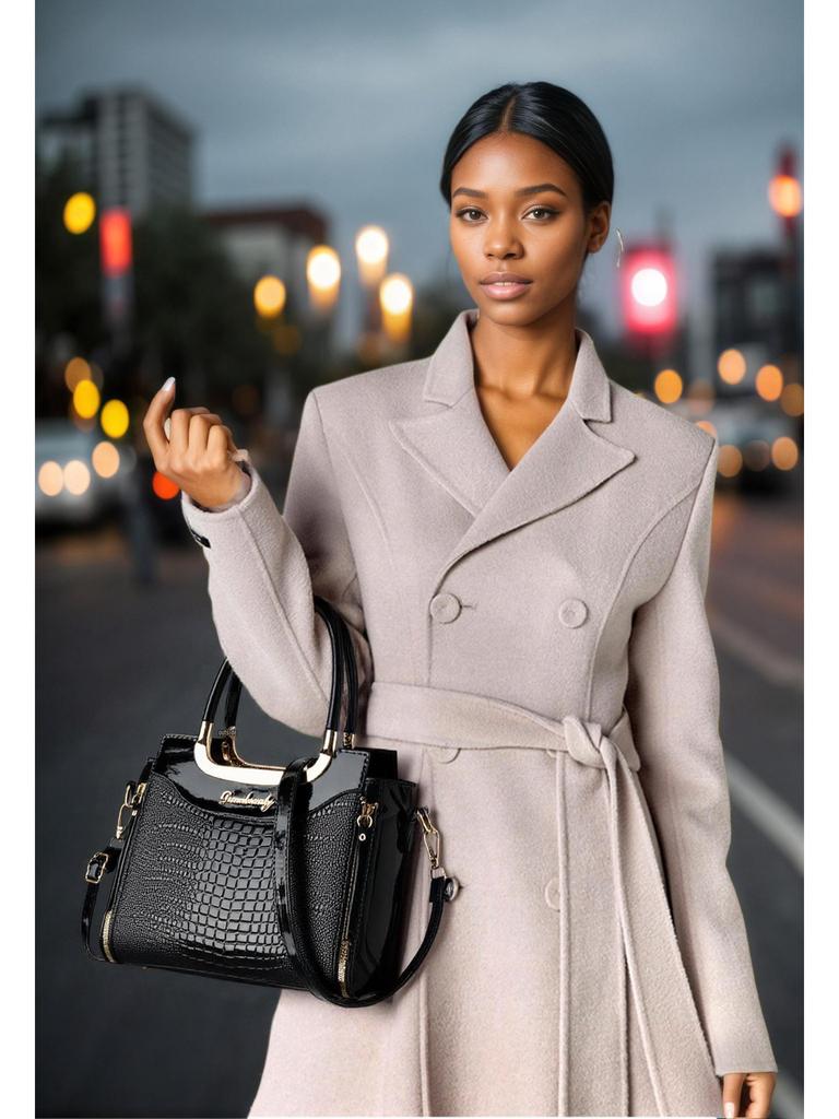 Taizhou Women's Shiny Crocodile Pattern Leather Handbag - Versatile and Textured Design