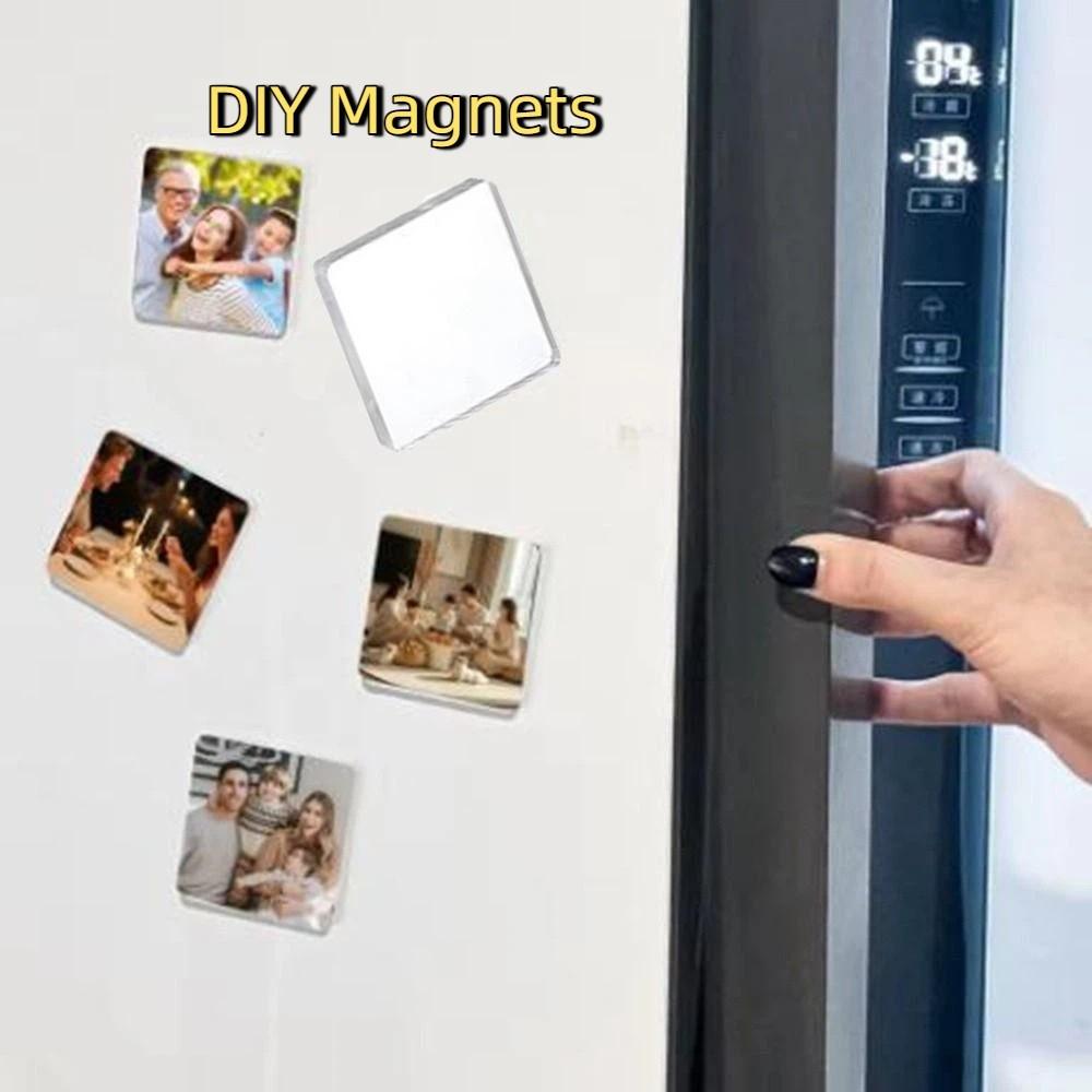 16 Штук Акриловые DIY Прозрачные Магниты на Холодильник Квадратные/Круглые Ручной Работы Магнитные Фото Стикеры Материал Комплект