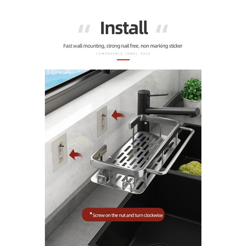 Органайзер для кухонных аксессуаров, держатель для кухонной раковины, органайзер для аксессуаров для ванной комнаты, металлическая полка без перфорации, полка с высокой несущей способностью